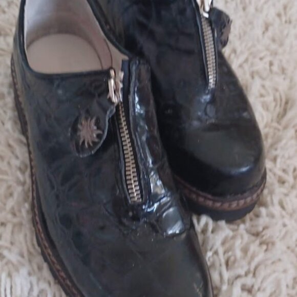 Geier Wally Austria Women’s 39 (US 8) Black Croc Patent Leather Zip Loafers Rare - Picture 7 of 12